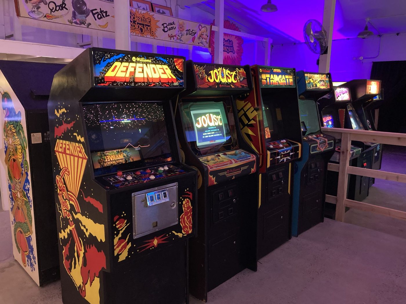 Defender, Joust and Stargate arcade cabinets
