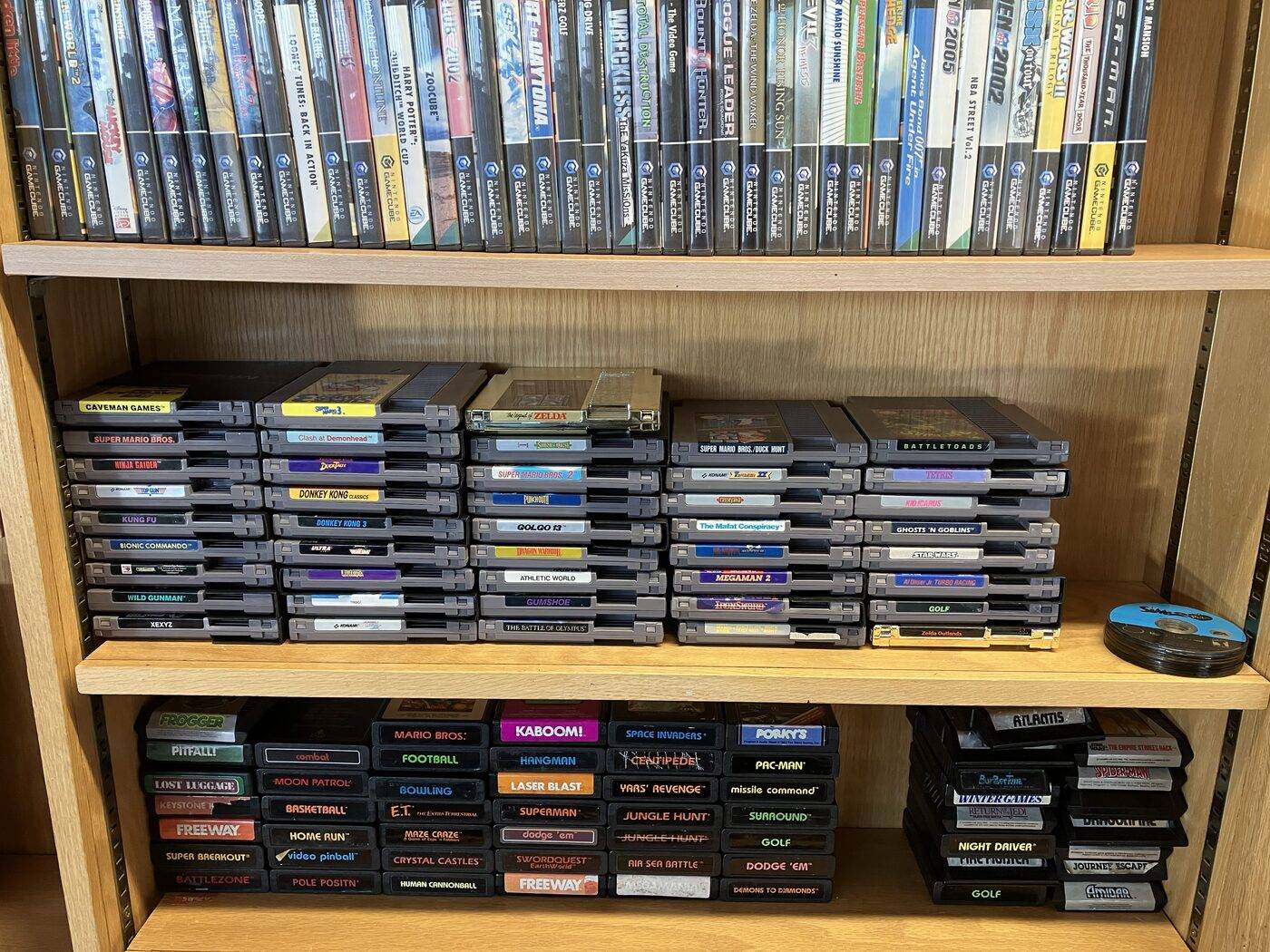 Shelves of console games and cartridges